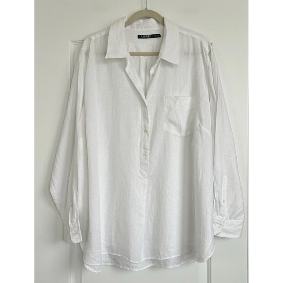 Lauren Ralph Lauren Linen Shirt Womens Sz 3XL White Tunic Long Sleeve Minimalist - Picture 2 of 11